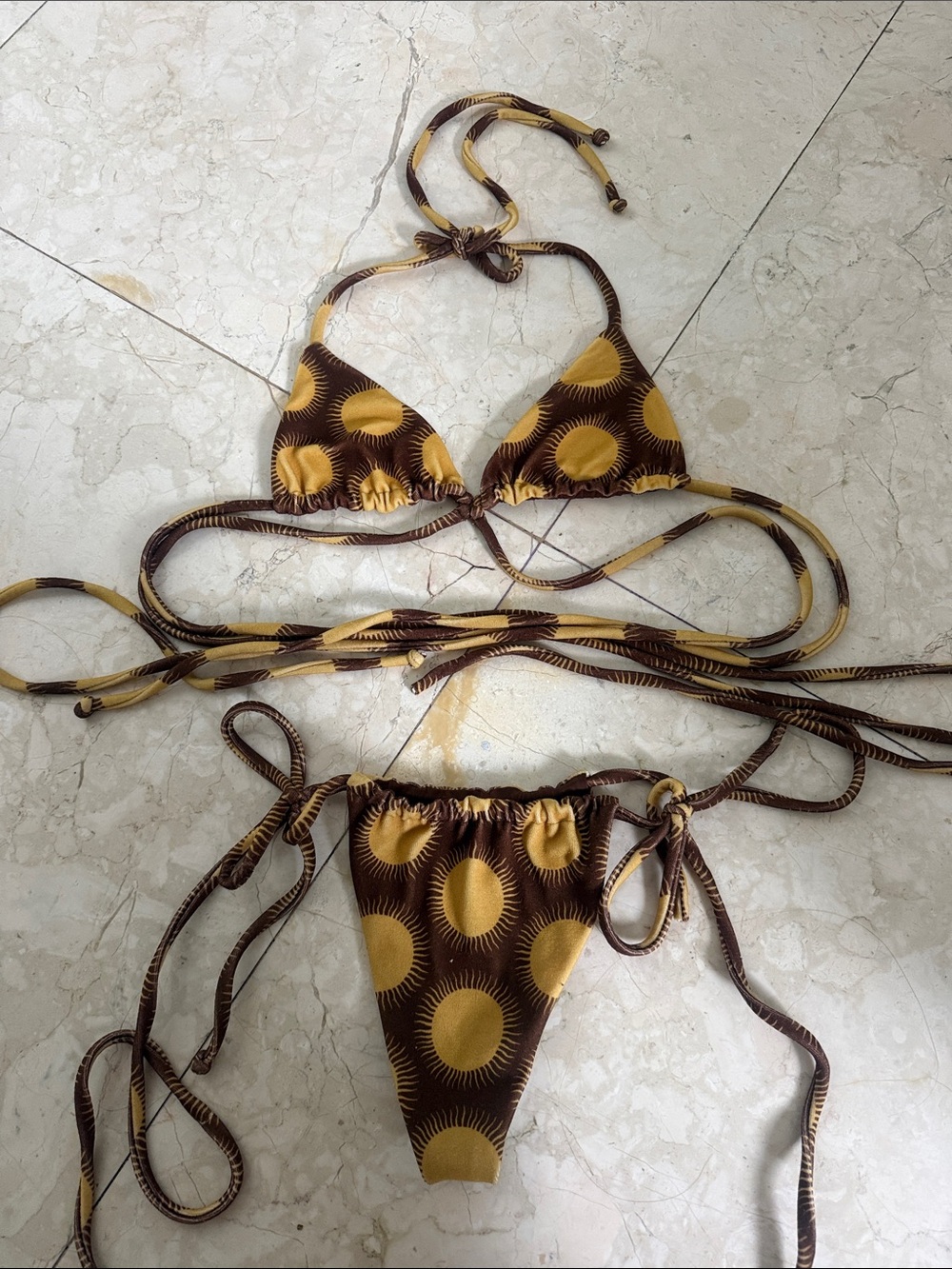Frankie's Bikinis Brown and Yellow Polka-Dot String Bikini